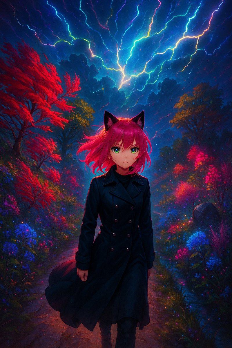 PerOlofMichael's tweet photo. Ears up. Coat flowing. Trouble inbound.
#AIart #Nekomimi #AnimeArt #FantasyArt