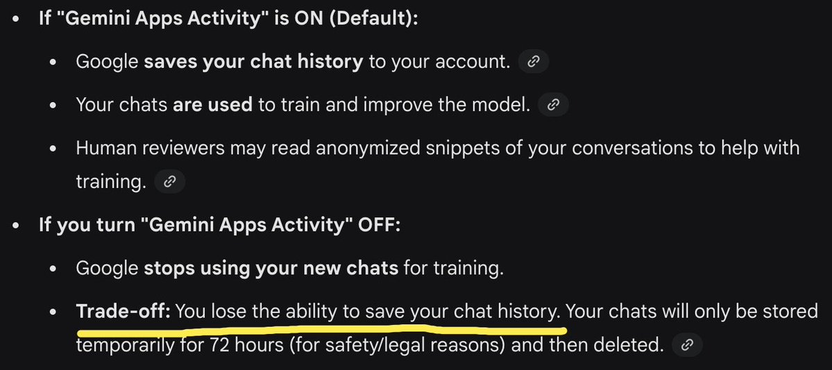 A Gemini tem uma política de privacidade estranha. Ou você:
- só ter chats temporários, ou
- Permita que seus dados d