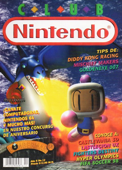 ClubNintendoLat's tweet photo. Edición Año 6 No 12 Portada: Bomberman 64, diciembre 1997, "Aniversario 6🔶". #ClubNintendo #CNportada

• Concurso de Aniversario
• Tips: Mischief Makers, GoldenEye 007, Diddy Kong Racing 🏁
• Extra
• Retos de Mario
• SOS
• Los Grandes
• Página 64: Diferencias N64
• Reset https://t.co/SlVYOxm72h