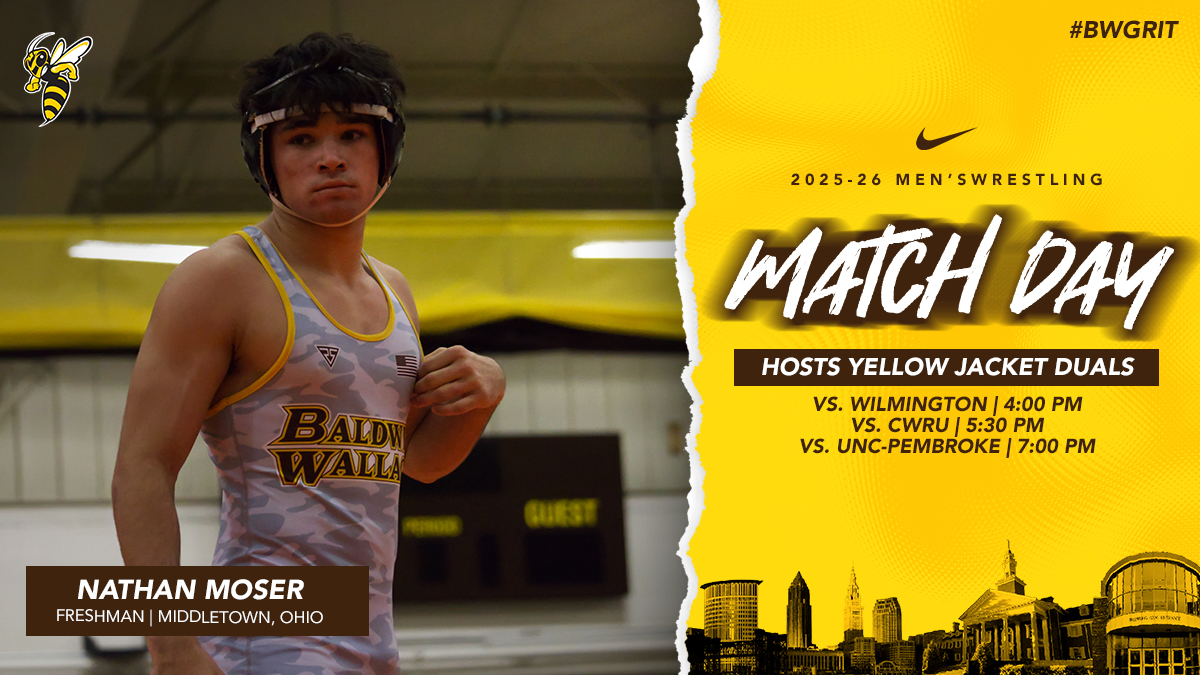 #20 <a href="/bw_mwrestling/">Baldwin Wallace Men's Wrestling</a> hosts Yellow Jacket Duals vs. <a href="/CWRUWrestling/">CWRU Spartan Wrestling</a>, <a href="/UNCP_Wrestling/">UNCP WRESTLING | #BraveTough</a> &amp; <a href="/DubC_Wrestling/">Wilmington Wrestling</a> 

📍- Higgins Fieldhouse 
⏰ - 4 pm, 5:30 pm &amp; 7 pm
🎟️ - bwyellowjackets.cc/4lQlpIY
📊-  bwyellowjackets.cc/4osWT1L
<a href="/FloCollege/">FloCollege</a> 📺 - flosports.link/4ryVYj7