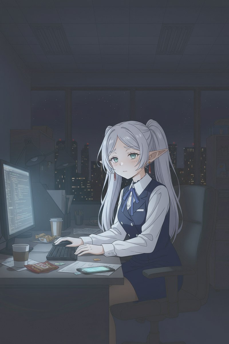 フリーレン 「今日も残業のフリーレン」|pico wanのイラスト