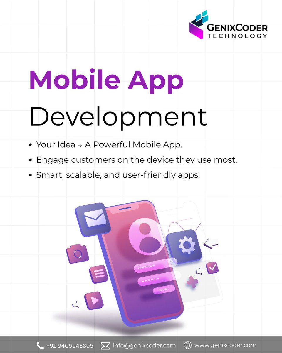 genixcoder's tweet image. Turn your idea into a mobile app your customers will love! 📱✨
We build smart, scalable, user-friendly apps that help your business grow. 🚀
📞 9405943895 | 🌐 genixcoder.com

#GenixCoder #MobileAppDevelopment #AppDevelopers #DigitalGrowth