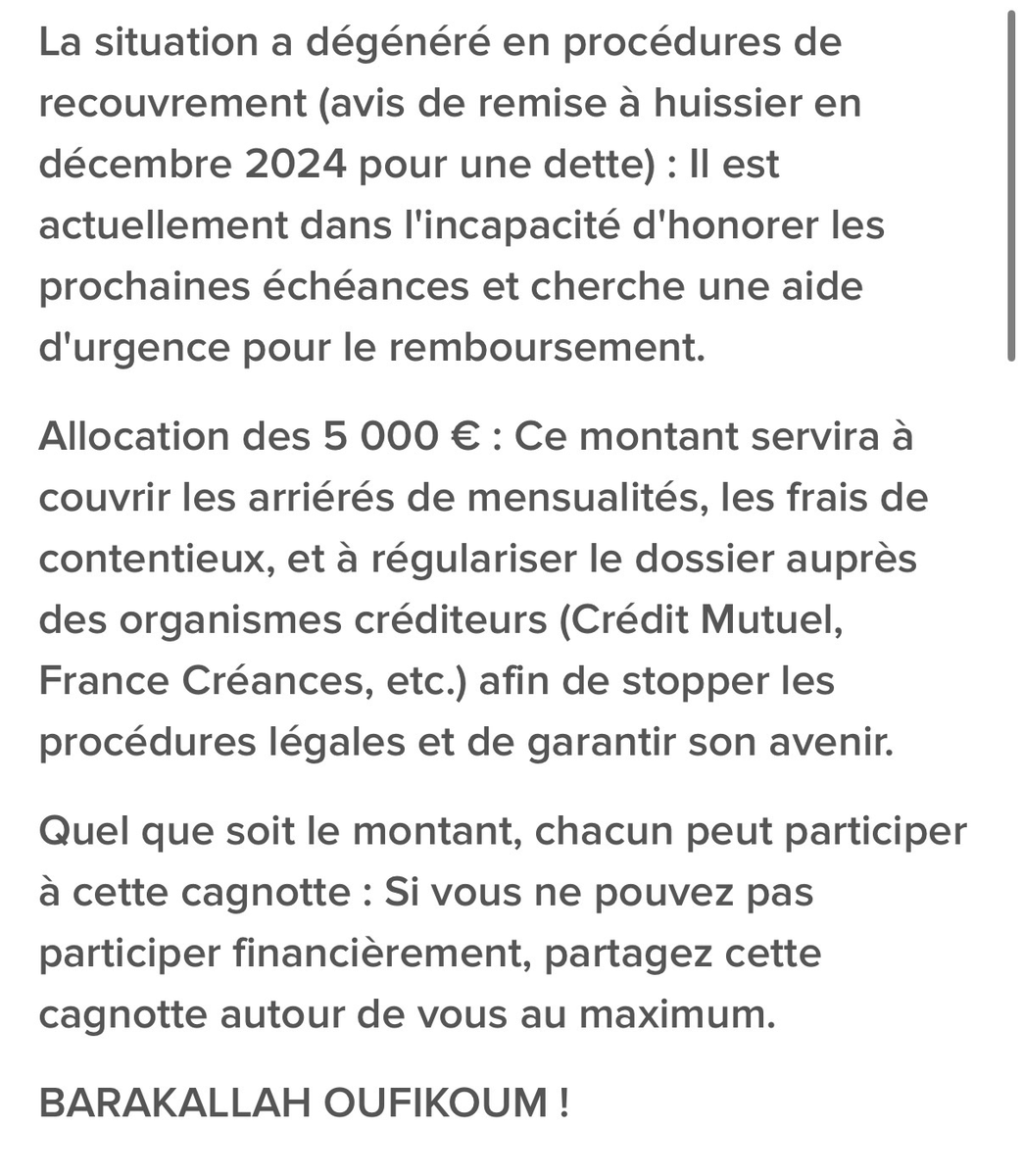 Elies13700's tweet image. URGENT - Un jeune frère dans l&apos;urgence a besoin nous ! 🚨

Il fait face à une situation de dette critique qui menace son avenir.
Le Prophète ﷺ a dit : « Celui qui soulage un croyant d&apos;une détresse dans ce monde, Allah le soulagera d&apos;une détresse le Jour de la Résurrection. »

Le…
