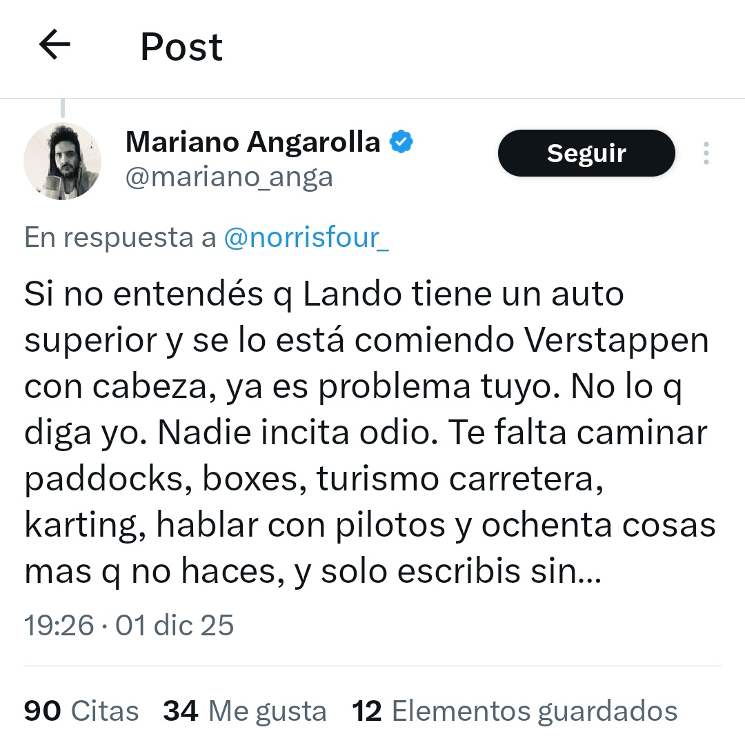 No bueno, mira que yo lo banco al tío Marian pero mira la pelotudez que escribió jajajaj como va a tirar un te falta caminar paddocks cualquiera 🤌🏽🤌🏽