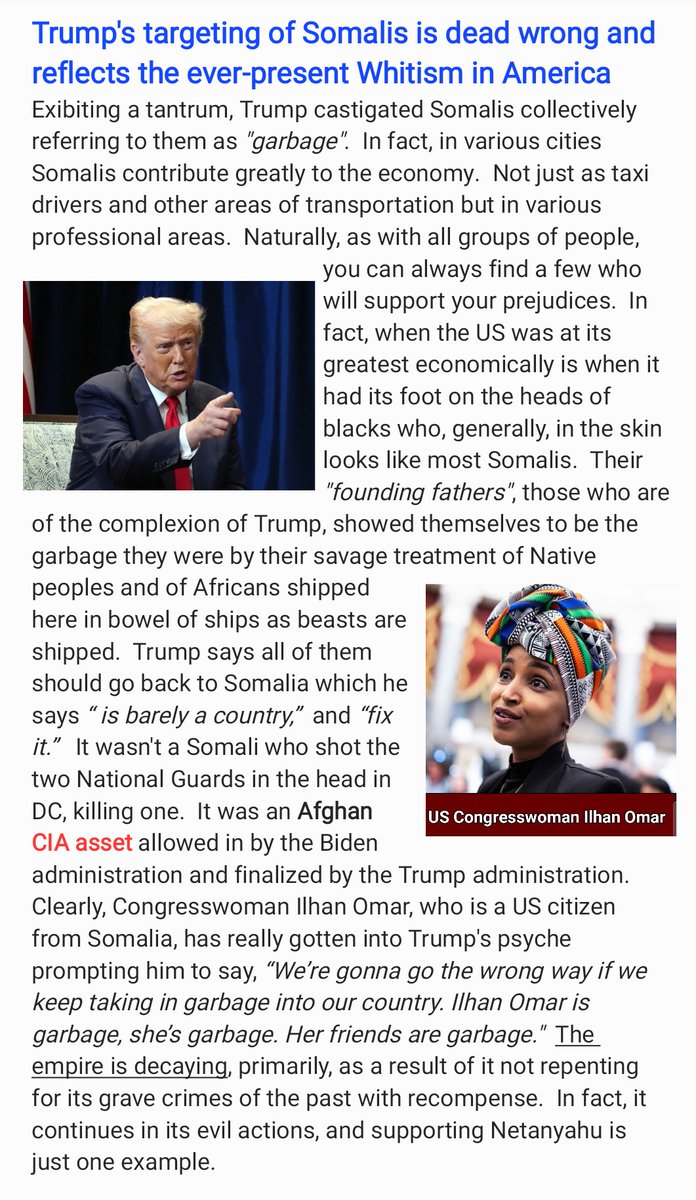 Trump's targeting of Somalis is dead wrong and reflects the ever-present Whitism in America