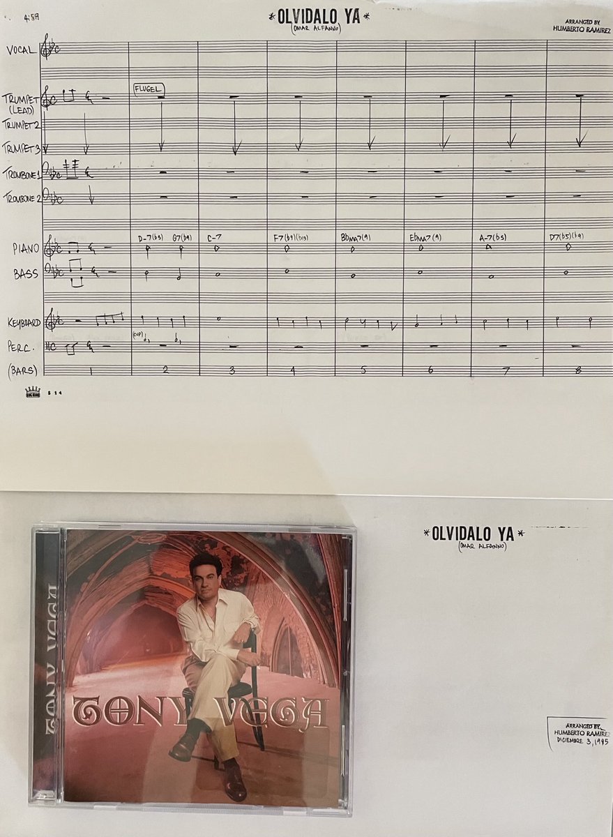 Un día como hoy hace 30 años terminé el arreglo de Olvídalo Ya, composición de Omar Alfanno y uno de los éxitos de Tony Vega que está en su disco nominado al Grammy en 1996.