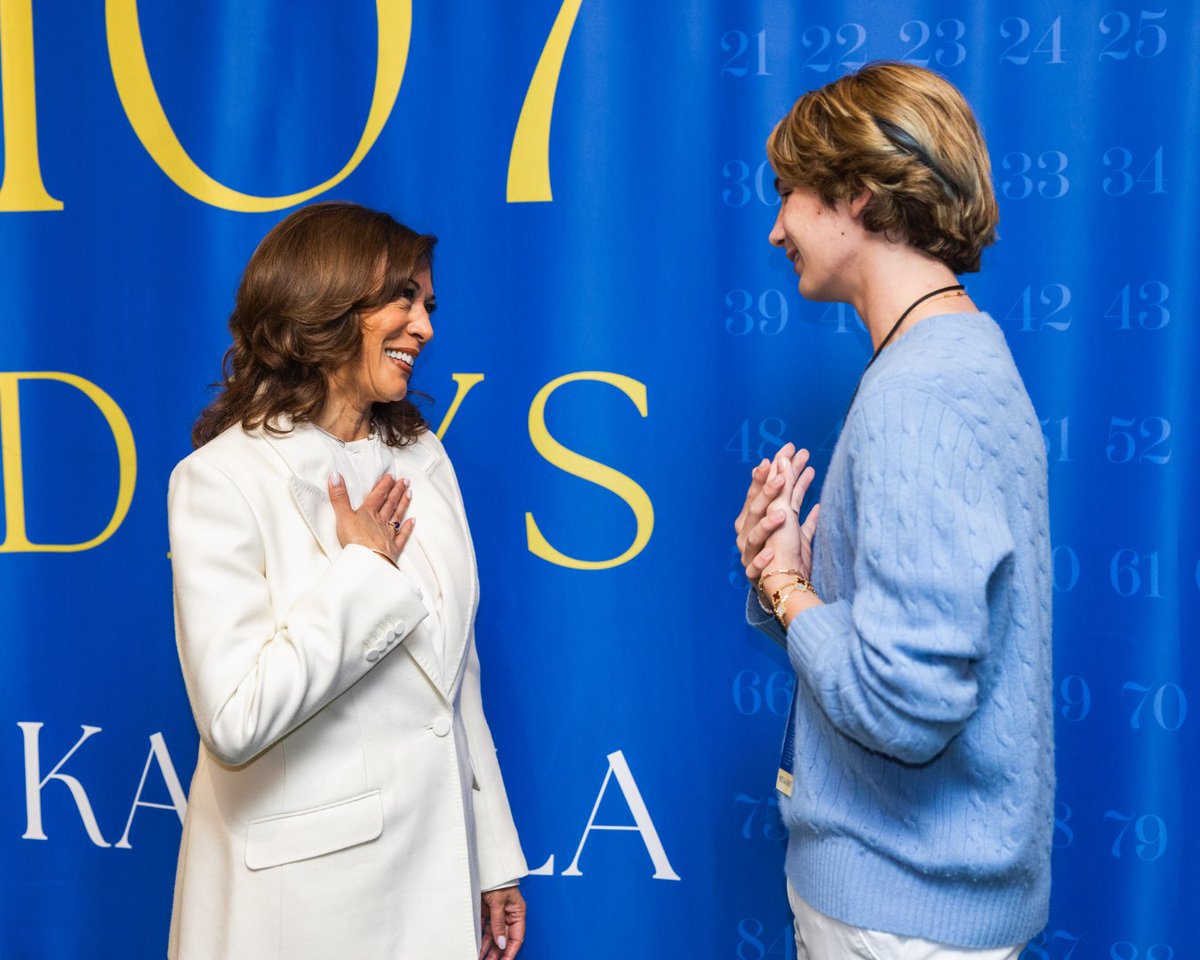 KamalaHarris's tweet photo. Over the past few months, I have had the privilege of traveling across our country to share the story behind 107 Days. Here are a few of my reflections from the road: https://t.co/hVaJa2LikI https://t.co/fmYXGXRA6A