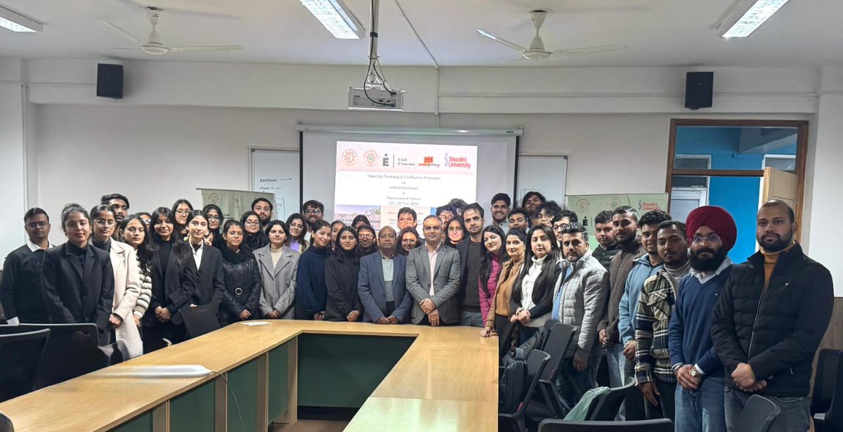ihubshoolini's tweet photo. iHUB Shoolini, Shoolini University, E-YUVA Centre &amp; School of Pharmaceutical Sciences and in collaboration with E-CELL IIT Hyderabad, successfully conducted a Three-Day Workshop &amp; Certification Program on “Artificial Intelligence in Pharmaceutical Sciences” from 26–28 November. https://t.co/lP2P301a9Z