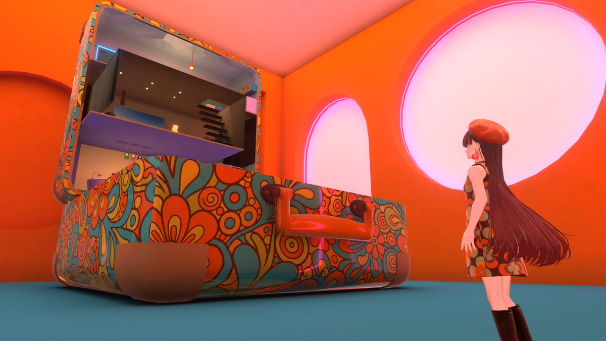 som19922's tweet image. VRCワールド「Peace Of Case」をラボに公開しました！ 小さい頃の夢“ドールハウスに入る”を体験したくて制作しました。
レトロポップなコンセプトで、3階建てのミニチュア空間です。
ぜひのぞきに来てください👀✨
🌐 vrchat.com/home/launch?wo…
#VRChat #VRChat_world