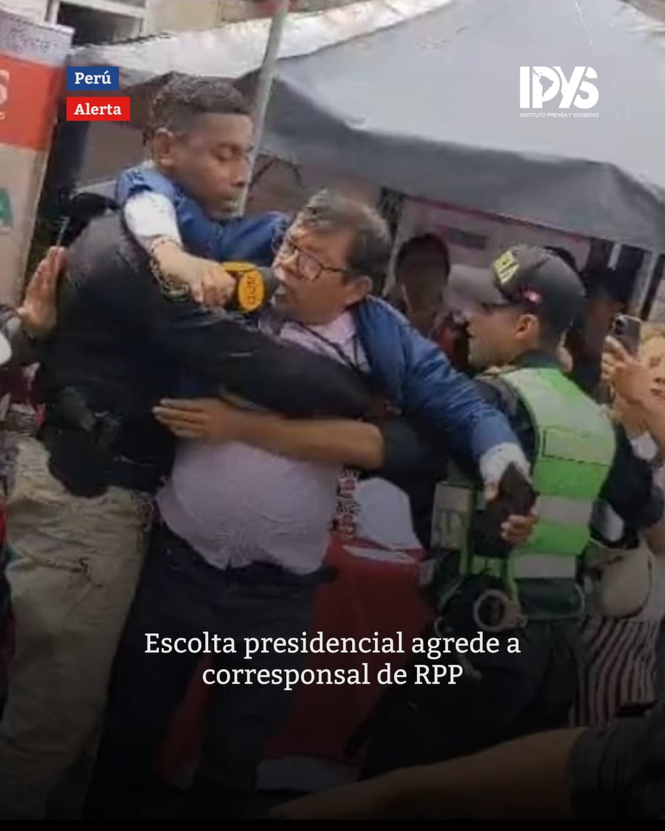 🚨#ALERTA🇵🇪: Escolta de <a href="/presidenciaperu/">Presidencia del Perú 🇵🇪</a> agrede a corresponsal de <a href="/RPPNoticias/">RPP Noticias</a> 

🔎IPYS condena que Seguridad del Estado bloqueara a la prensa convocada por el propio presidente <a href="/josejeriore/">José Jerí</a> y exige respeto a la labor periodística.

📲: ipys.org/alertas/per%C3…