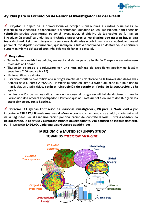 Lipids_IdISBa's tweet photo. 🧐Buscamos candidato/a motivado/a para solicitar un contrato predoct FPI/CAIB
🤓Mediante Técnicas de Spatial Omics analizamos muestras de pacientes con cáncer
👩‍🔬🧑‍🔬Ahora @idisbaib cuenta con un nuevo espectrómetro de masas de ultra-alta resolución (Scimax, Bruker)
DM para + info https://t.co/IGye2BB2UF
