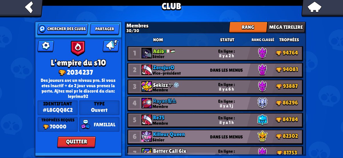 KenanLR_'s tweet image. Pas de meuf, pas d’argent, pas de sport mais au moins j’ai un clan a 2M de trophées sur brawl stars ❤️❤️❤️