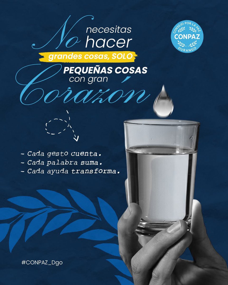 ConsejoPazDgo's tweet image. A veces pensamos que para cambiar nuestro entorno necesitamos acciones enormes… pero la verdad es que los gestos más simples son los que más impacto generan 💛✨

Ser amable, escuchar, ayudar, compartir, respetar… cada pequeño acto suma para construir la comunidad que queremos.