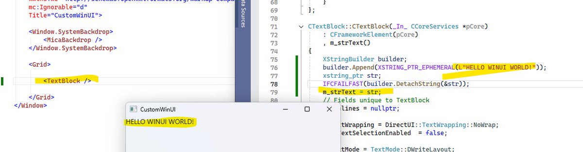 Here's my custom WinUI 3 build in action with a maliciously modified TextBlock control: