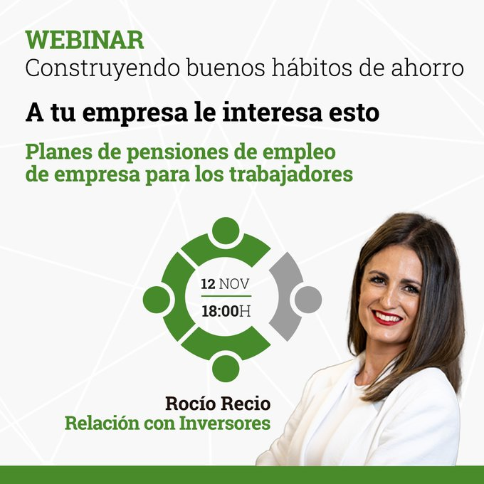 AcGuzman11's tweet photo. ¡Aún estás a tiempo! Webinar Cobas AM - A tu empresa le interesa esto: Planes de pensiones de empleo de empresa para los trabajadores

Hoy a las 18:00 CET, Rocío Recio, miembro del Equipo de Relación con Inversores de Cobas Asset Management, explicará cómo implantar un plan de https://t.co/xphBqIYMn9