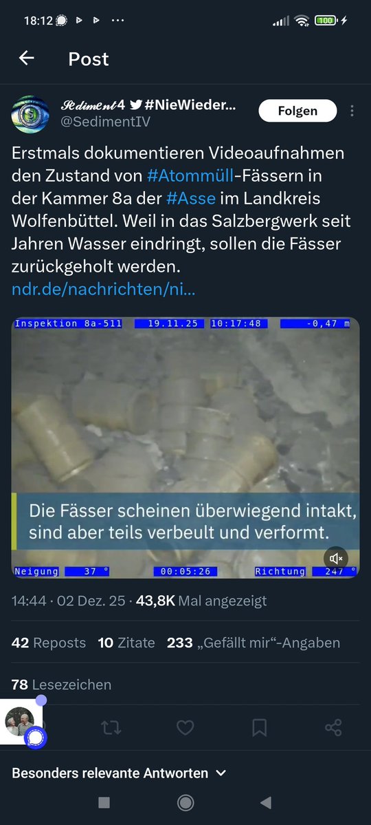 ACHTUNG!! Grüne Antiatomfaker u Schrottstrom Apostel, die argumentativ auf dem Zahnfleisch gehen, betreiben kreischend Brunnenvergiftung: der Zustand der kritischen Fässer in der Asse ist viel besser als erwartet. Siehe mein Post mit Belegen. REPOST bitte! x.com/MoormannRainer…