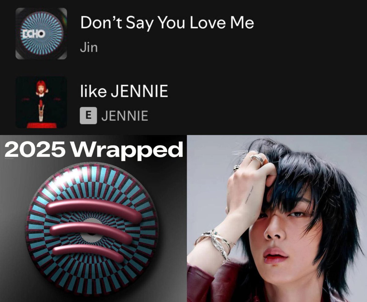 inlovewithjkoo's tweet photo. OFICIALMENTE, DON'T SAY YOU LOVE ME" DE JIN ES LA CANCIÓN MAS REPRODUCIDA DE UN ARTISTA COREANO LANZADA ESTE 2025 EN SPOTIFY 🔥🔥🔥🔥
¡Se logró. Felicidades fatherjin! #DSYLMonSpotifyWrapped 😭 https://t.co/mIsPxcokjL