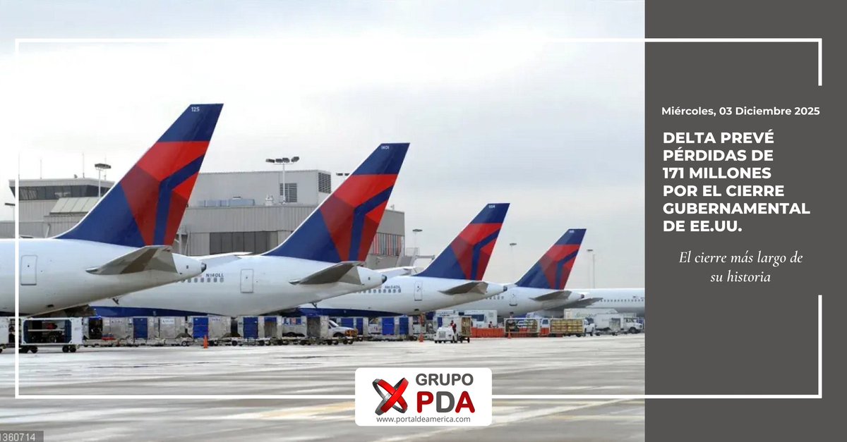 Delta Air Lines prevé unas pérdidas de aproximadamente 200 millones de dólares (171,5 millones de euros) a consecuencia del reciente cierre gubernamental de Estados Unidos, el más largo de la historia del país, lo que equivale a unos 25 centavos (21 céntimos) de beneficio por