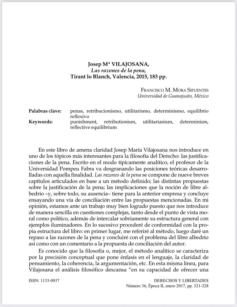 DeryLib's tweet image. 📘 #RevistaDerechosyLibertades Nº 36 (2017) @idhbc_uc3m @uc3m @dykinsonlibros

📣 Hoy en la sección #Recensiones 🖋️ “Las razones de la pena” de #JosepMaríaVilajosana a cargo de @morasifuentes10

⬇️ ¡Léelo aquí! ⬇️ #OpenAccess
🔗 hdl.handle.net/10016/26283