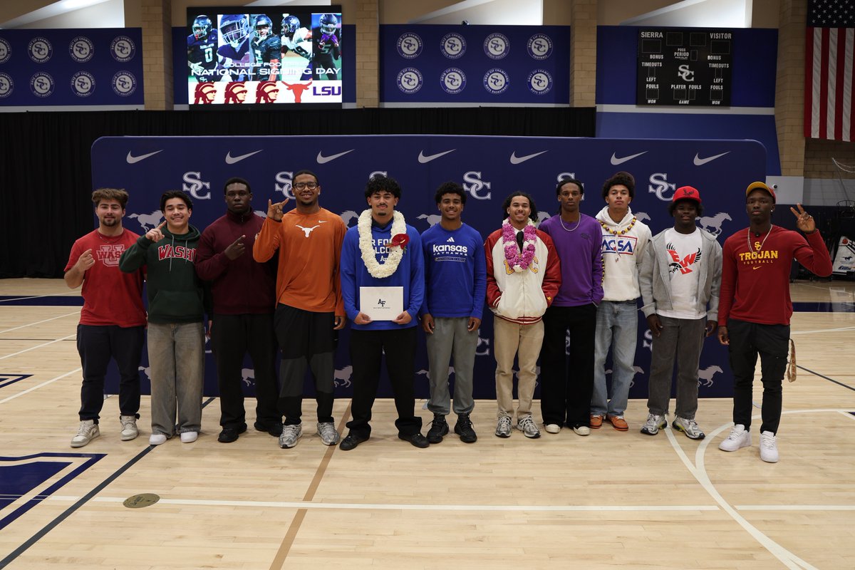 Tarek_Fattal's tweet photo. Signing Day at Sierra Canyon

Tron Baker  USC
DeMarkus Barnes Eastern Washington 
Trey Brown Kansas 
Mikhal Johnson Harvard 
Brandon Lockhart USC 
Jonah Nadley Wash. U
Madden Riordan USC
Dino scordia Wash. U
Richie Wesley Texas 
Ronen Zamorano Air Force 
Havon finney LSU https://t.co/EdSrrjAbwV