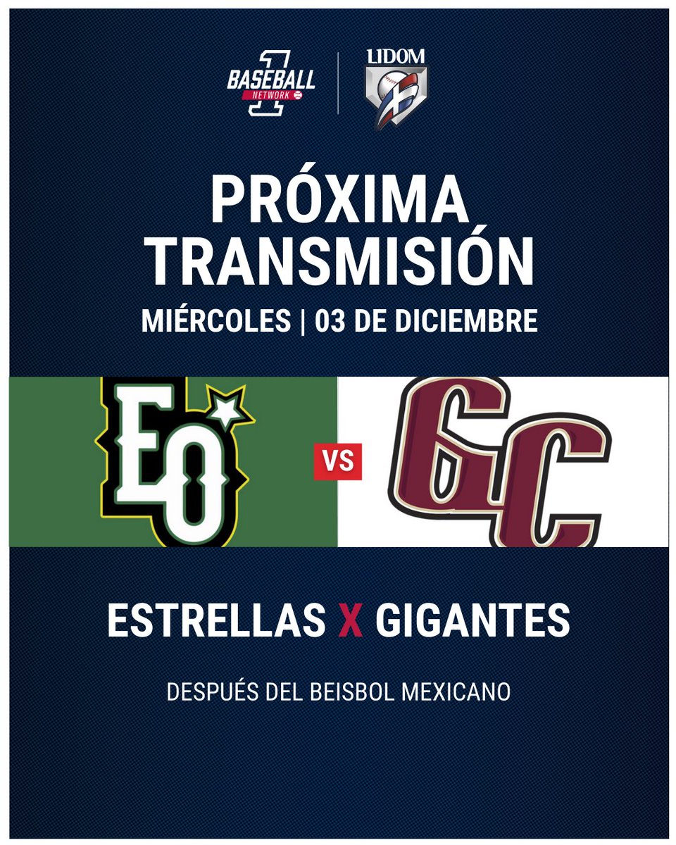 1baseballtv's tweet image. Cerramos la jornada de este miércoles en el Cibao con la LiDOM 💣💥

#Estrellas visita a #Gigantes y ese choque lo puedes disfrutar en #1Baseball justo después de que termine la Liga ARCO Mexicana.

#LiDOMx1B