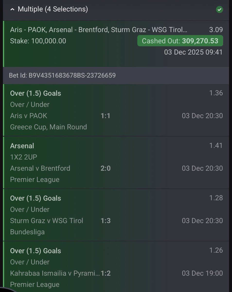 Firepunts's tweet image. BOOOOOM!!

2 &amp;amp; 3 ODDS WON ON @Bet9jaOfficial 

400k WON✅

Congratulations if you played✅✅ ✅

Telegram channel :t.me/BHOLUTIPS

@Mrbankstips @Promisepunta 

#Bet9jaCode