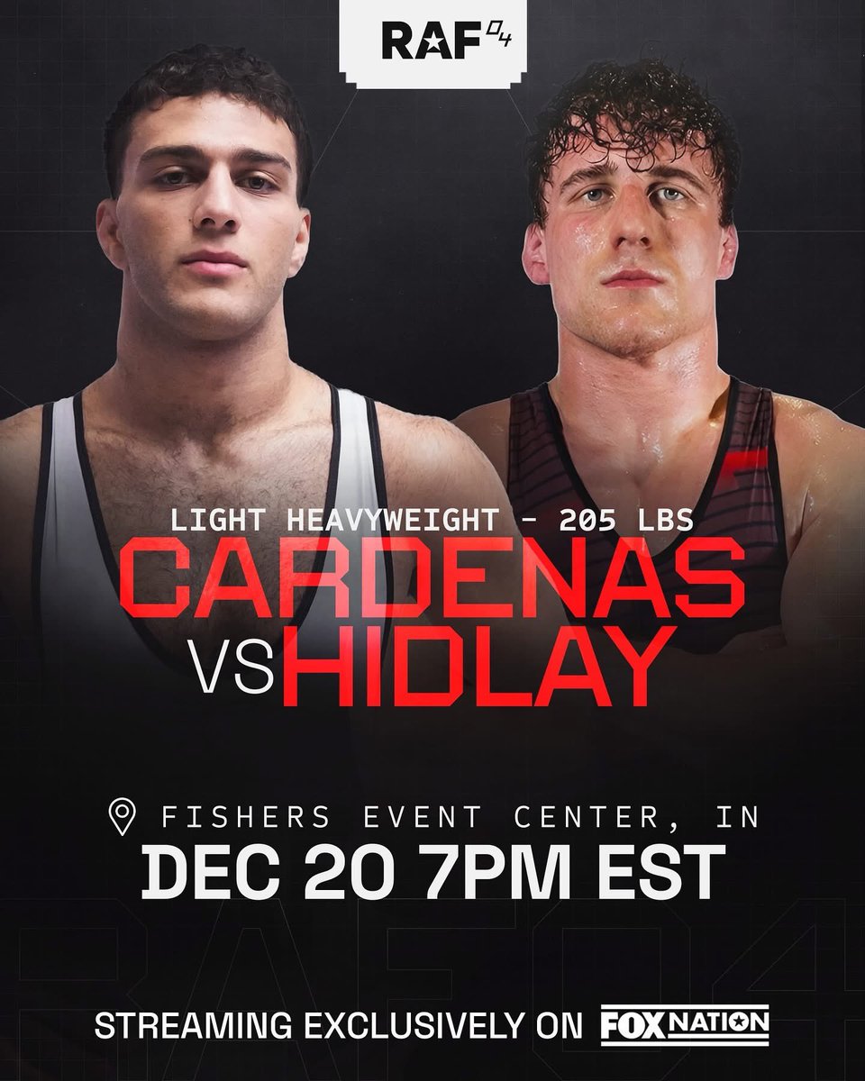 WrestlingSNL's tweet photo. RAF04 is loading up. Nine bouts have already been announced ahead of December 20th — rate this card on a scale of 1–10 below 👇

• Wyatt Hendrickson vs Mason Parris

• Yianni Diakomihalis vs Austin Gomez

• Evan Wick vs Dean Hamiti

• David Carr vs Belal Muhammad

• Bo Nickal vs Yoel Romero

• Jacob Cardenas vs Trent Hidlay

• Dustin Plott vs Mahamedkhabib “Kadik” Kadzimahamedau

• Parker Keckeisen vs Zahid Valencia

• Sarah Hildebrandt vs Maria Prevolaraki
