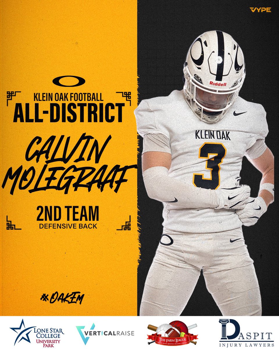 KLEINOAKFB's tweet image. CALV✊

Congrats to @MolegraafCalvin on receiving 2nd Team All-District honors!

#OakEm #thecOde