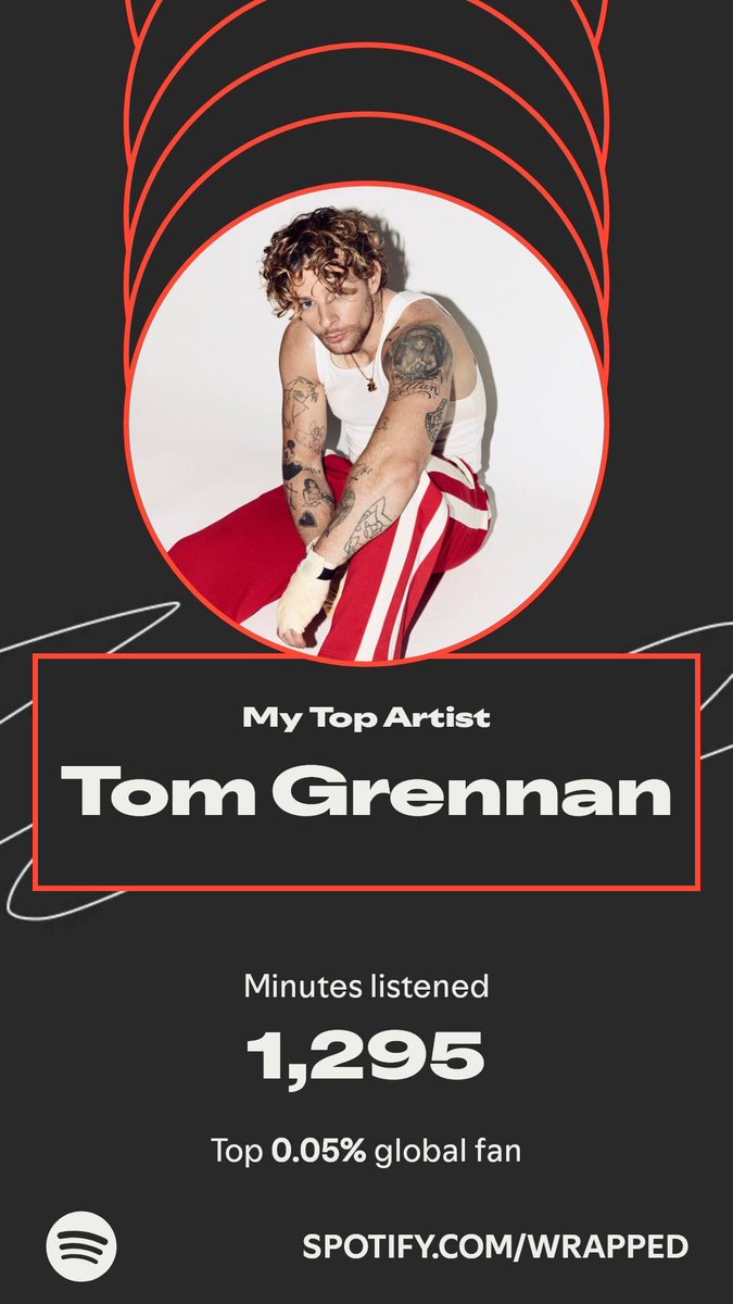 rygram13's tweet image. Tom Grennan topped my year. Here’s how I listened in my #SpotifyWrapped.   spotify.com/wrapped-share/…