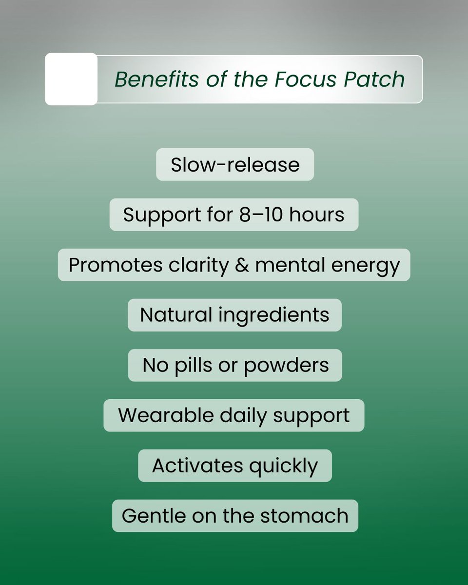 VibePatches's tweet image. Mental clarity, made effortless.
The Focus Patch helps you stay sharp, steady, and clear. No pills, no jitters, just clean daily support you can feel.

✨ Buy 2 Get 2 Free is live! Peel. Stick. Lock in. ✨

#FocusPatch #VibePatches #WearableWellness #NaturalFocus #VitaminPatch