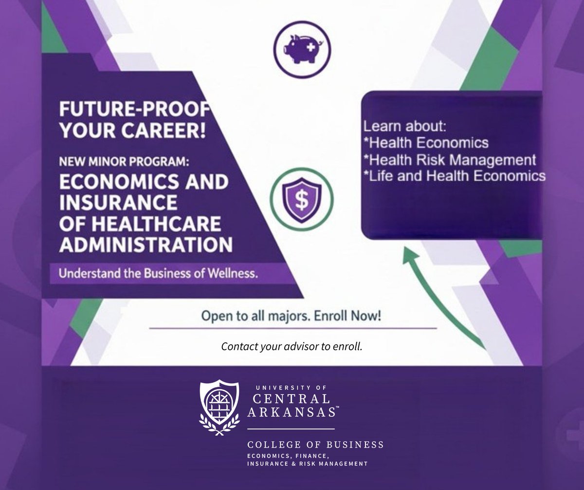 #DYK Our College has a new minor program: Economics &amp; Insurance of Healthcare Administration. Talk to your advisor to enroll and start understanding the business of wellness! Learn more about requirements for the program: uca.edu/efirm/programs