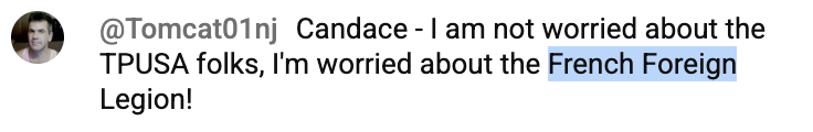 willsommer's tweet image. Candace Owens accepts TPUSA&apos;s challenge to discuss Charlie Kirk conspiracy theories live and in-person, under one ground rule: &quot;no assassinations.&quot; 

But her fans fear it&apos;ll be an opportunity for the French Foreign Legion, the latest bogeyman in her universe, to ambush her.