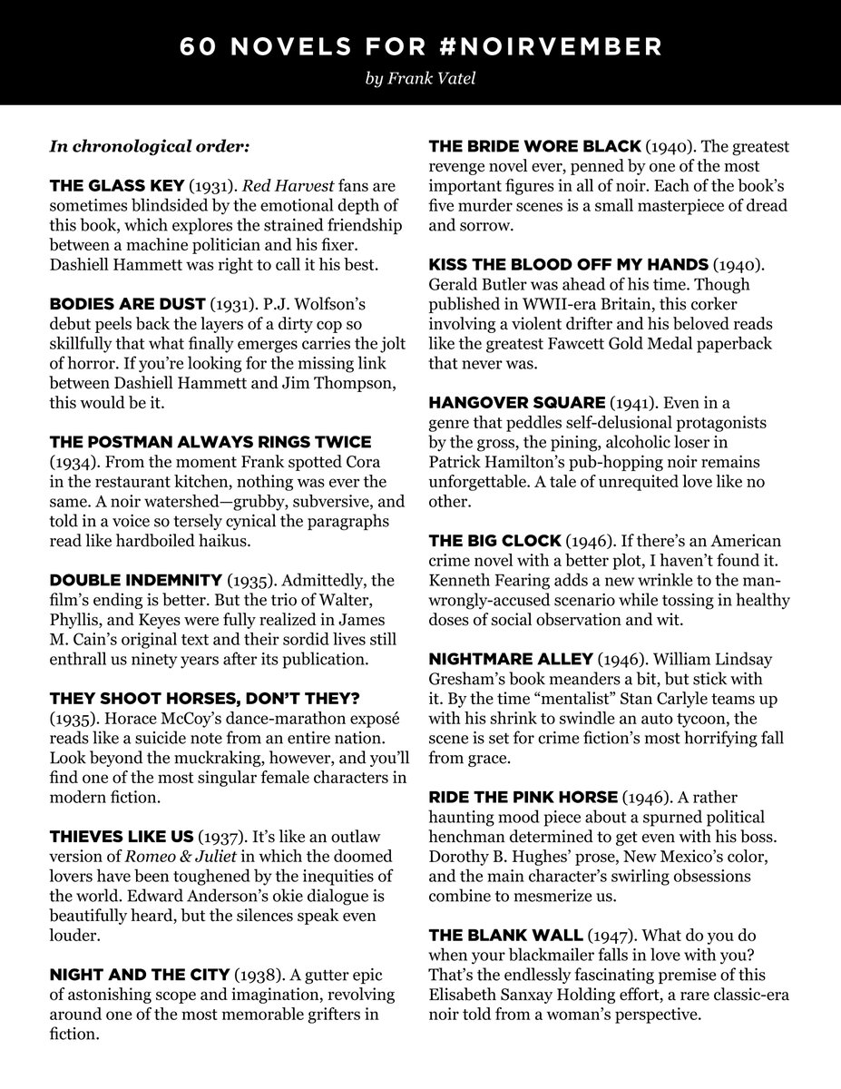 Vatel1675's tweet image. 🧵2/2 : Sixty Novels for #Noirvember, in four parts: