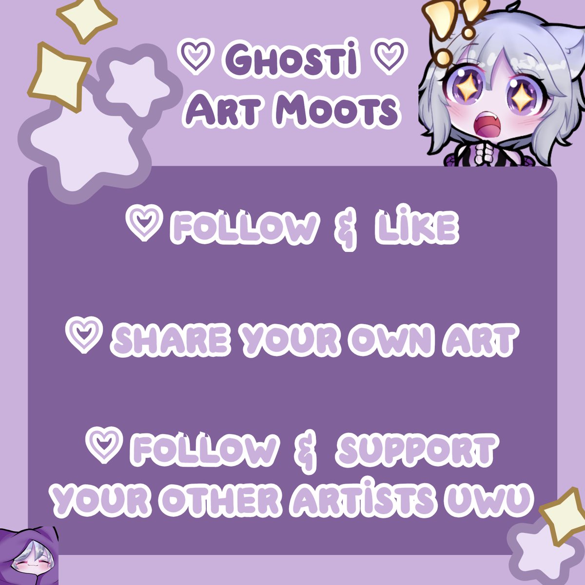 XGhostiii's tweet photo. art moots post :D looking for more artist friends to follow and support! <3

there's so many more people here now ;-; makes my heart so happy to see!!✨💖

#artmoots #smallartist #arttwt https://t.co/CIQR2tFR3E