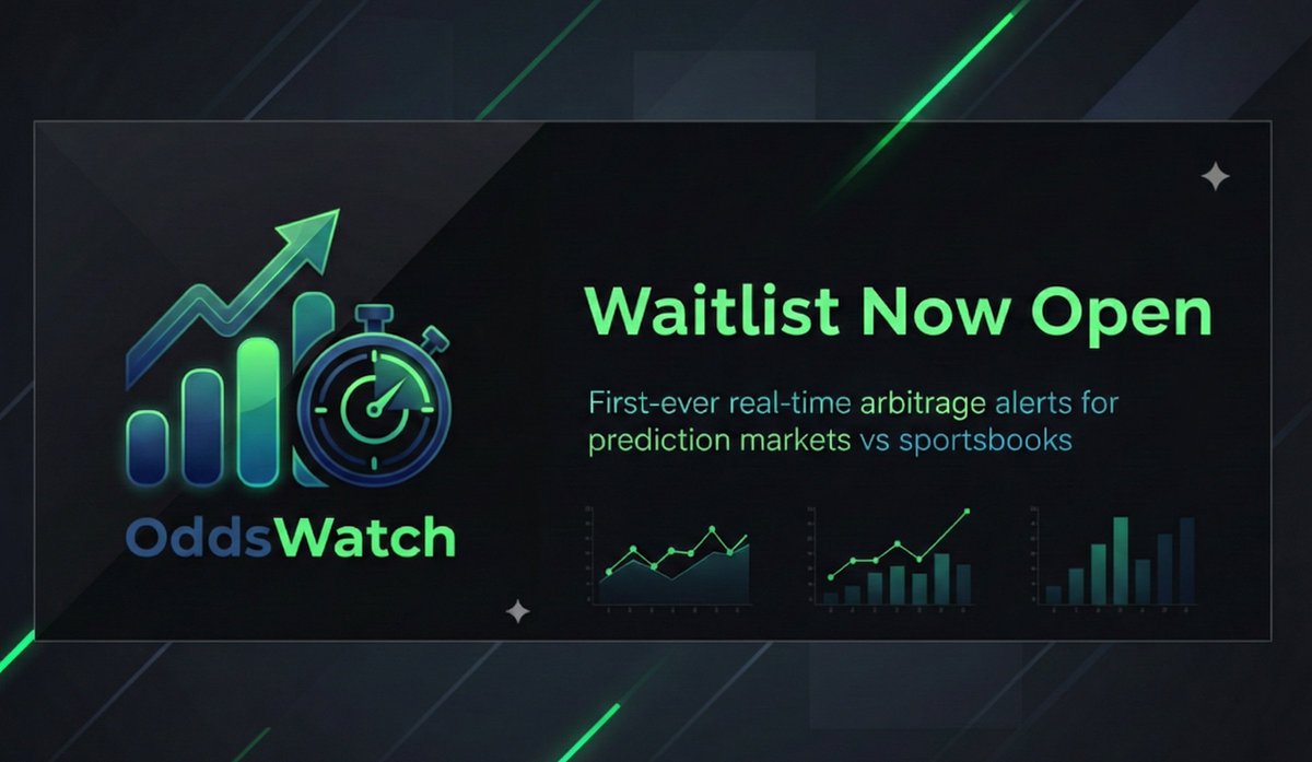 OddsWatchLive's tweet image. The OddsWatch Waitlist is open!   

Want early access to the first real-time prediction market -&amp;gt; sportsbook arbitrage alerts?

RT &amp;amp; Follow for a shot at special access codes 👀 or join our waitlist. 

The edge goes to the fastest ⚡️ 

oddswatch.live

#SportsBetting…