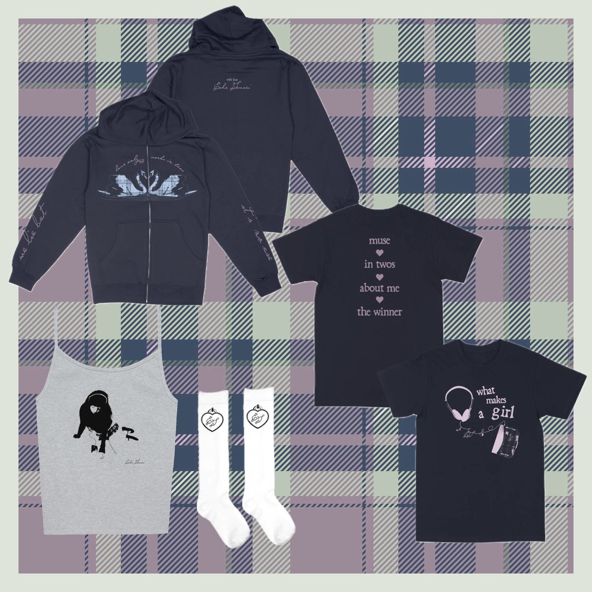 hii!! you are now able to PRE ORDER merch for the new EP!!! shipment differs per item so please check the info on each item to know when to expect them 🎧💿
and u can find it by going to shop.eshatewari.com or going to eshatewari.com and clicking store !! ~ ♡