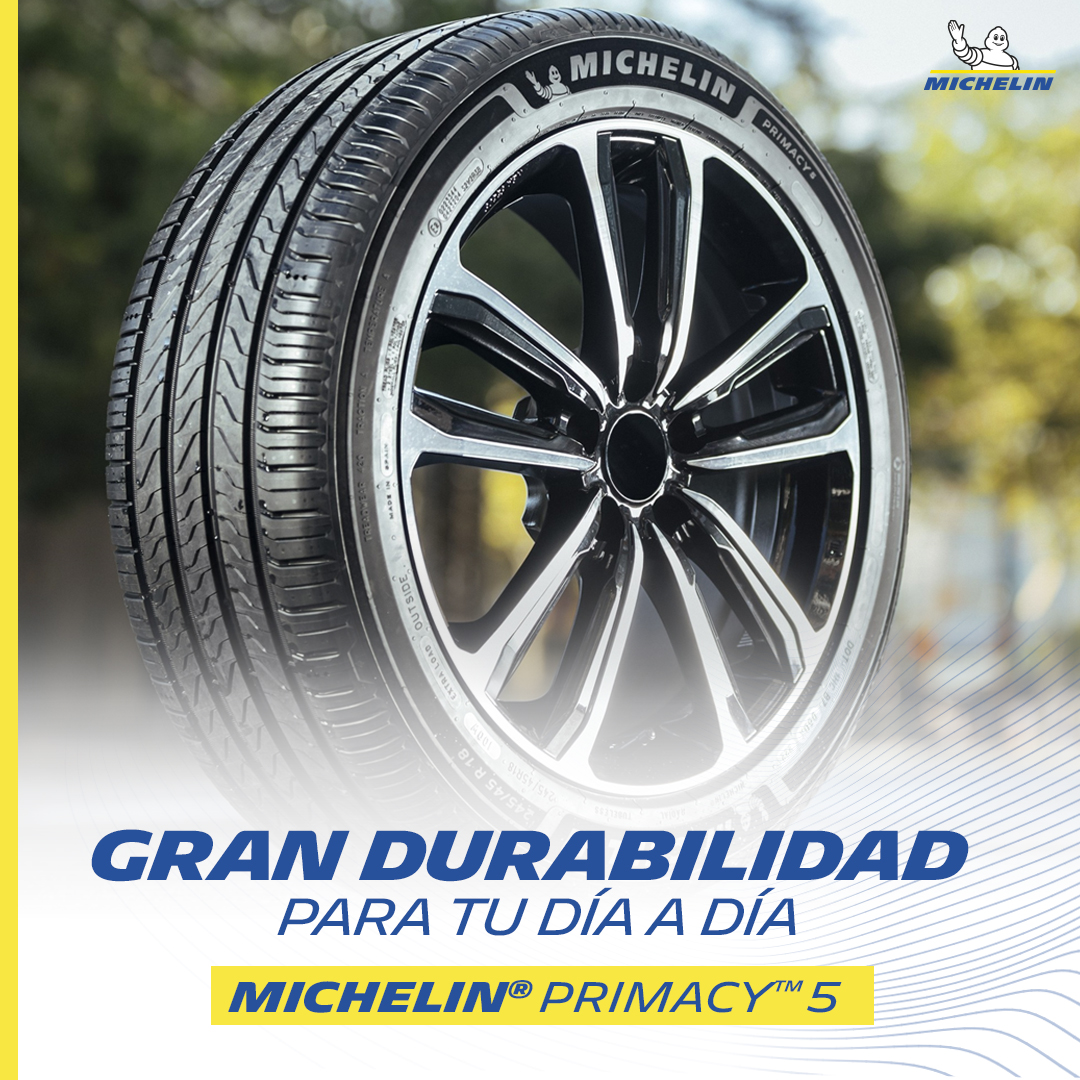 Conduce con confianza cada día con la Michelin® Primacy™ 5. Su tecnología MaxTouch ayuda a un desgaste más uniforme para ofrecer mayor duración sin perder seguridad en tus trayectos.

*Pruebas técnicas:
tinyurl.com/2abhqomp

¿Dudas? Chat Bot aquí:
tinyurl.com/29kymkcj