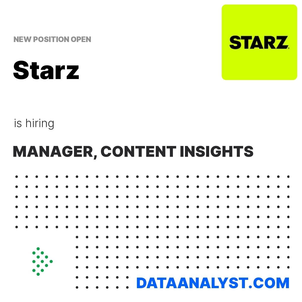 New data analyst job has been posted!

Starz is hiring a  Manager, Content Insights with 3 - 5 years of experience.

Based in United States -  , this is a Hybrid role.

More info: DataAnalyst.com
