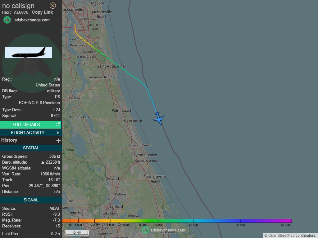 IntelskyB's tweet image. 🇺🇸 ✈️ United States Air Force - BOEING P-8 Poseidon (AE687E, n) N/A was spotted over North Atlantic Ocean.
🔴 Live tracking:
1-global.adsbexchange.com/?icao=AE687E
2-flightradar24.com/AE687E
3-airnavradar.com/mode-s/AE687E
#OSINT #SIGINT #ADSB