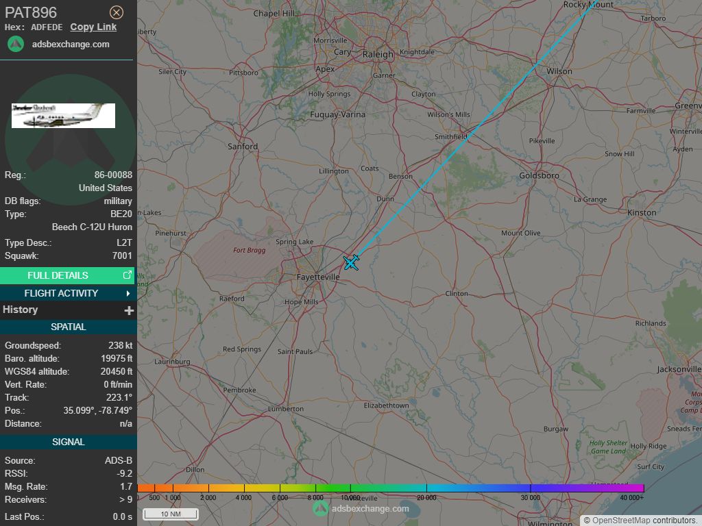 IntelskyB's tweet image. 🇺🇸 ✈️ United States Air Force - Beech C-12U Huron (ADFEDE, 86-00088) PAT896 was spotted over 🇺🇸 Cumberland County - United States.
🔴 Live tracking:
1-global.adsbexchange.com/?icao=ADFEDE
2-flightradar24.com/ADFEDE
3-airnavradar.com/mode-s/ADFEDE
#OSINT #SIGINT #ADSB