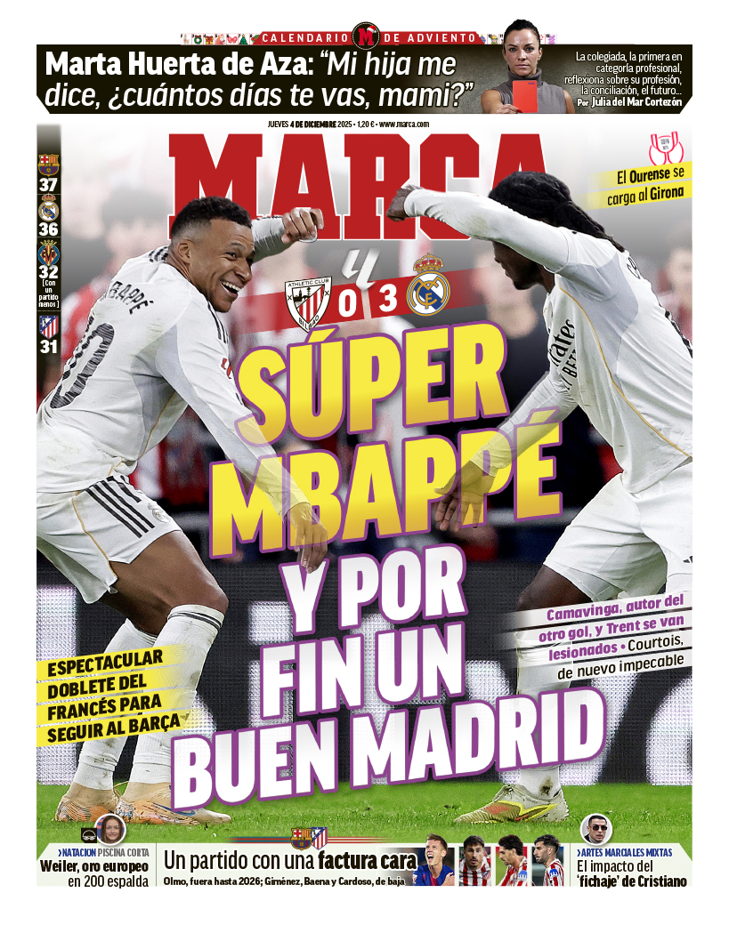 📰 #LaPortada

💪 Súper Mbappé y por fin un buen Madrid

⚪ La gran victoria del Real Madrid en San Mamés protagoniza nuestra primera de este jueves