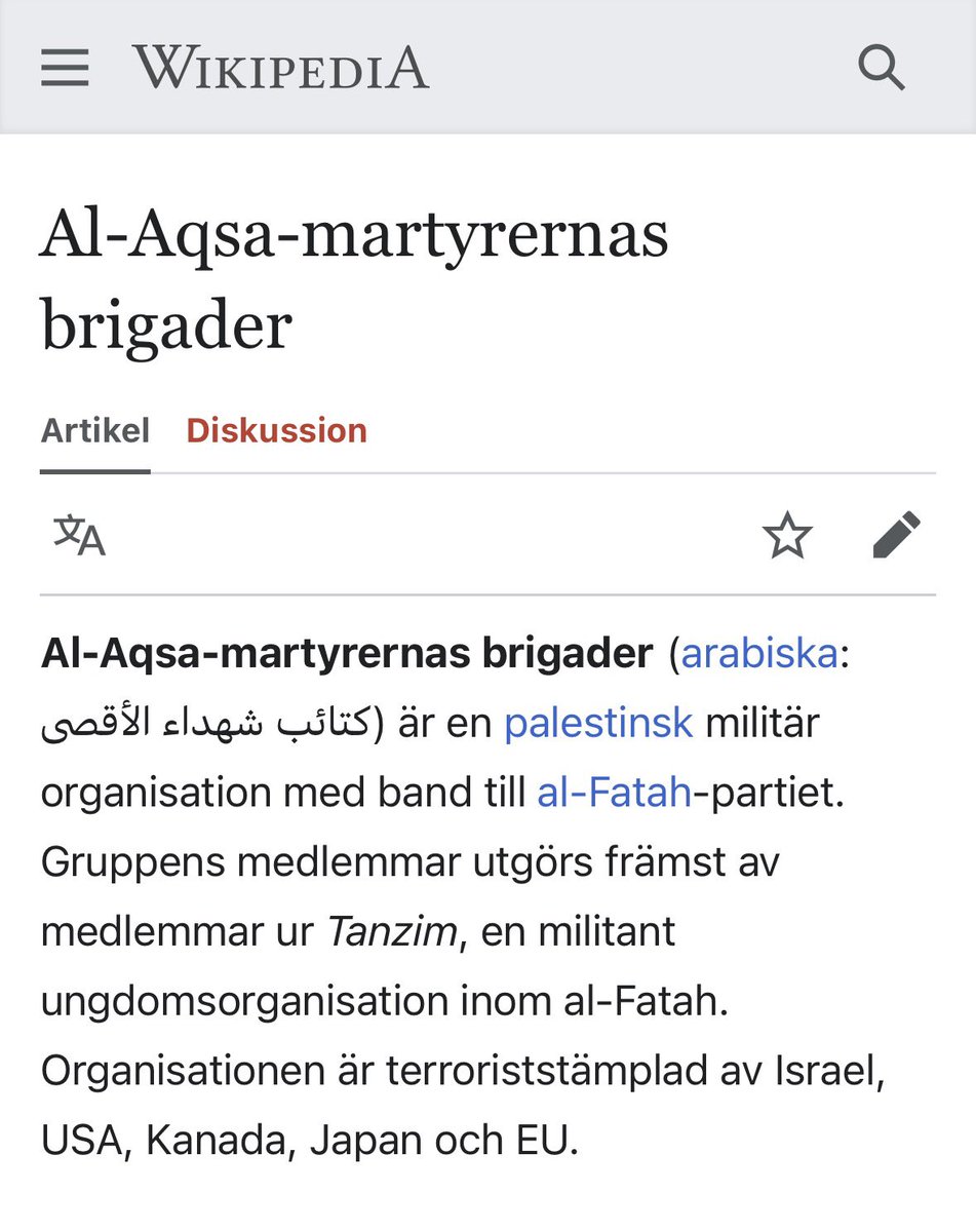 sdkarlsson's tweet image. I en riksdagsdebatt med mig tidigare ikväll hävdade Morgan Johansson (S) med bestämdhet att det inte finns några som helst band mellan Socialdemokraternas palestinska systerparti Al Fatah och terroristgruppen ”Al Aqsa martyrernas brigader”. En väldigt snabb googling, som jag…