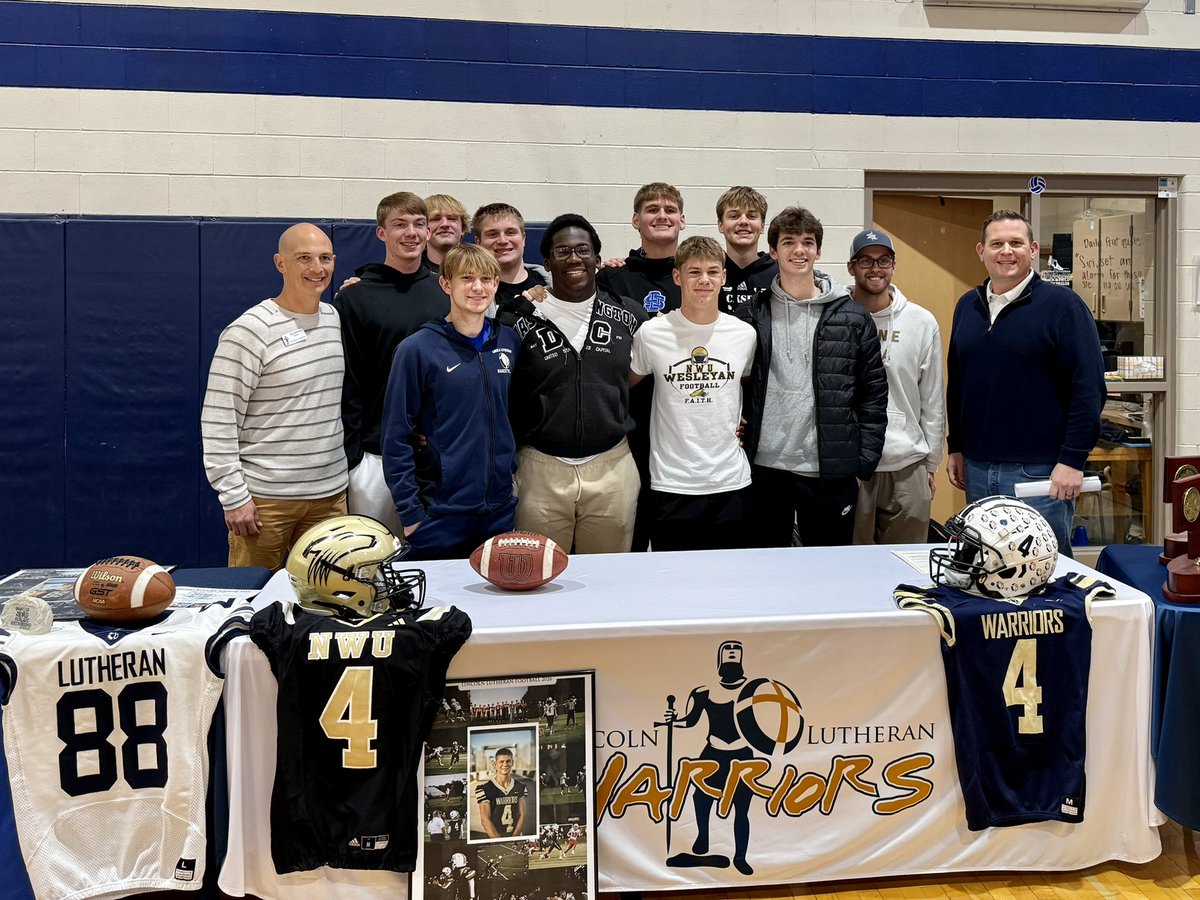 LLActivities's tweet image. Congrats to our 5 signees today! We couldn’t be more proud &amp;amp; wish you God’s blessings as you pursue your academic &amp;amp; athletic careers after you leave Lincoln Lutheran. Coaches, teammates, family, &amp;amp; more came out to support and cheer on these athletes! #WeAreWarriors #nebpreps