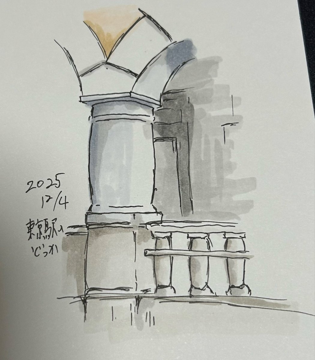 朝の10分落書き。
アシスタント背景美塾「背景BOX」より。
まだ全体は無理だから柱だけ描いた。
ミリペンが迷いまくる。
一発書きの一発塗りなんで気合い入る。
#今日のラクガキ