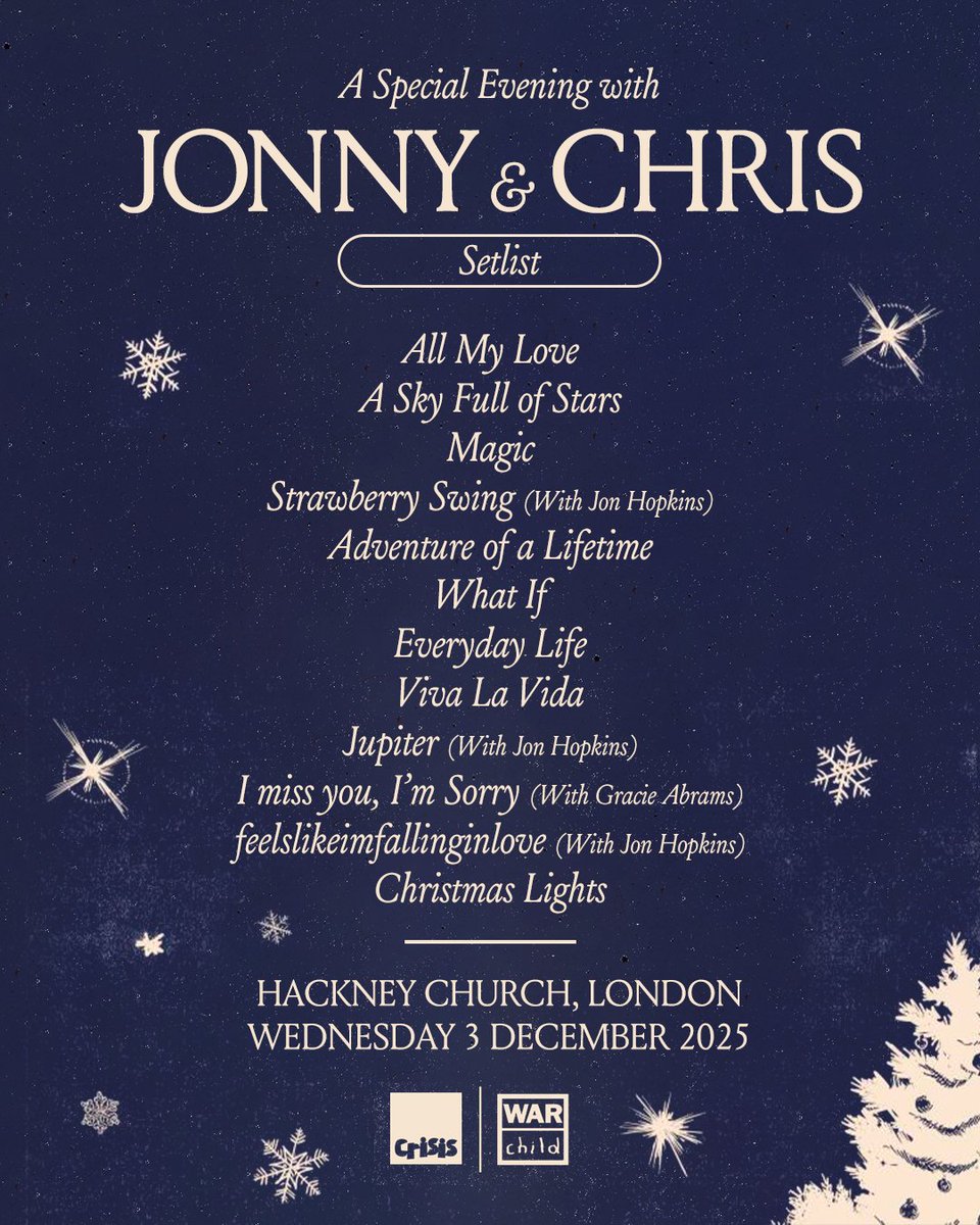 coldplayaccess's tweet photo. 🎄A Special Evening with Chris and Jonny at Hackney Church setlist https://t.co/rTBpOZQ1w3