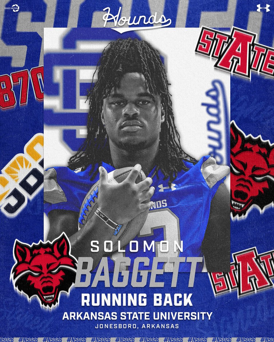 𝐒𝐈𝐆𝐍𝐄𝐃 ✍️: The Red Wolves are Ridin’ Solo! Solomon Baggett will be joining the Arkansas State backfield next season! 🐺 #ALLiN #NSD26 #NextLevelHounds #WolvesUp