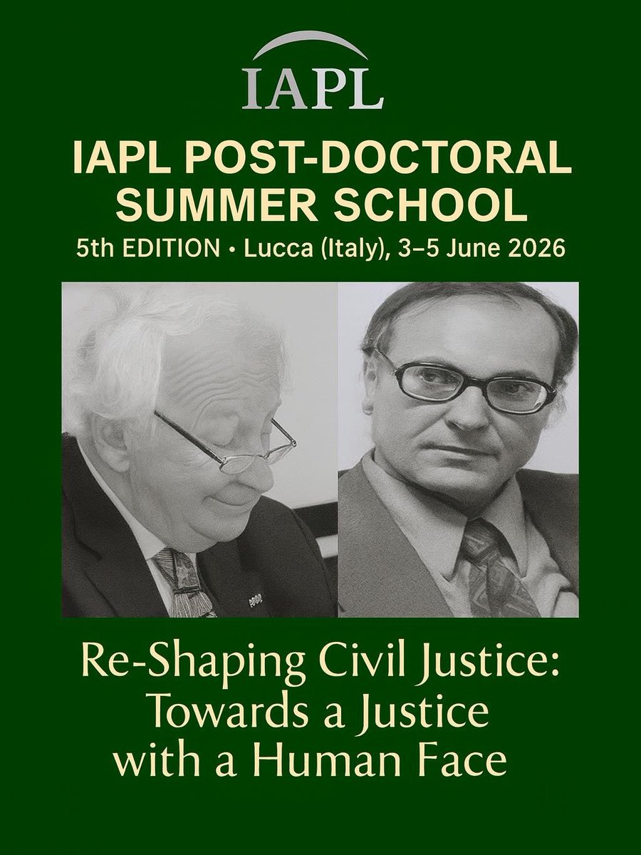 IIBDP's tweet image. Convocatoria: IAPL Post-Doctoral Summer School 2026
🗓 3–5 junio | Lucca, Italia
Tema: Re-Shaping Civil Justice

Elegible: posdoctorantes y doctorandos avanzados.
📆 Cierre: 15/02/2026
📩 elena.dalessandro@unito.it
Más información: drive.google.com/file/d/17Av5sB…