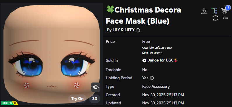 Xh0PlUgc's tweet image. 🔴New limited item &amp;lt;&amp;lt; Dance for UGC &amp;gt;&amp;gt;

📦Stock: 261
❗How to get it: You will need to win it in roulette.

➡️roblox.com/catalog/940325…
➡️roblox.com/games/15792006…

#Roblox #RobloxDev #RobloxFreeUGC #RobloxUGCLimited