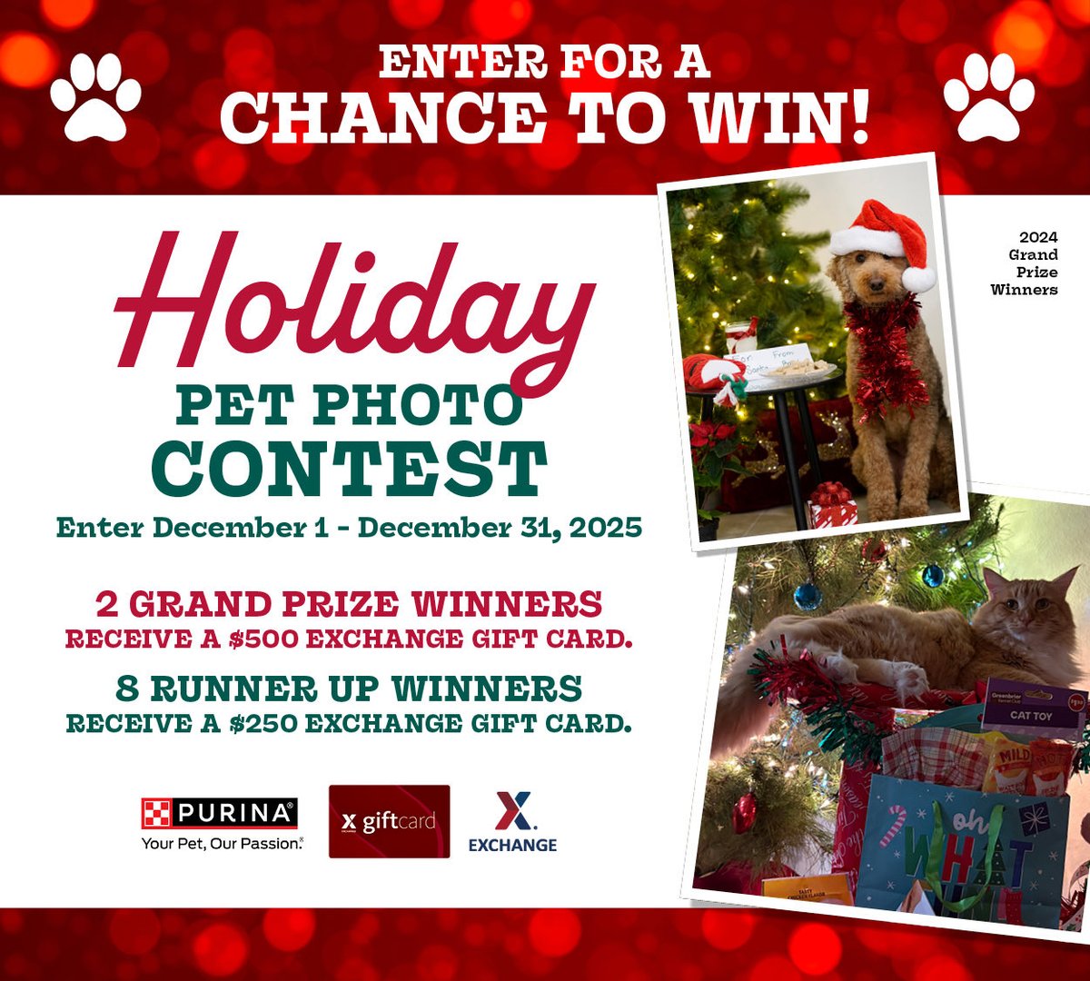 shopmyexchange's tweet image. 🐾 It’s time to deck the paws for the Holiday Pet Photo Contest! Show off your festive furry friends for a chance to fetch a share of $3,000 in Exchange gift cards at shopmyexchange.com/sweepstakes