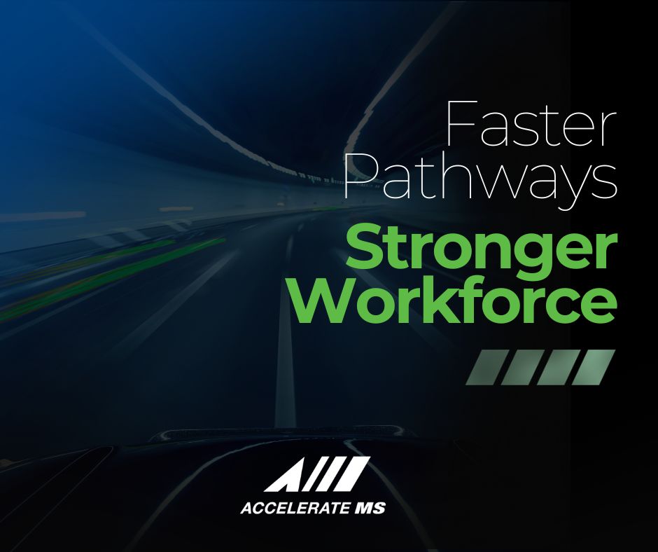 AccelerateMS's tweet photo. Every delay in training pipelines is a missed opportunity—for workers and businesses. By accelerating how quickly Mississippians move from classrooms into careers, we can fuel economic growth and meet industry demand in real time. https://t.co/7NFkTylDal https://t.co/HPZGjtNjI0